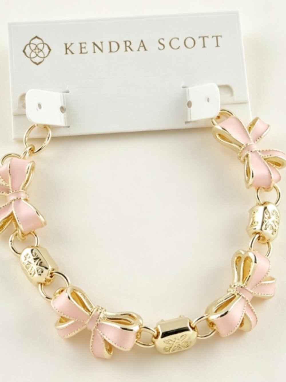 Kendra Scott Pink Bow Gold Tone Chain Bracelet